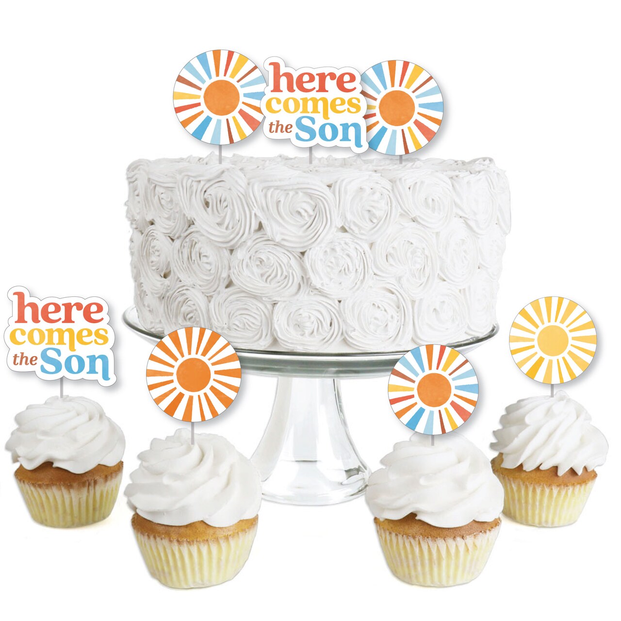 Big Dot of Happiness Here Comes The Son Dessert Cupcake Toppers, Boy Boho Baby Shower Clear Treat Picks - Set of 24